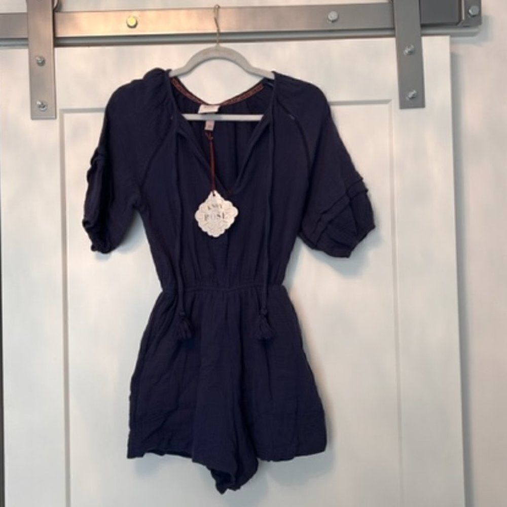 Knox Rose BOHO style Blue Short Sleeve Romper size XS